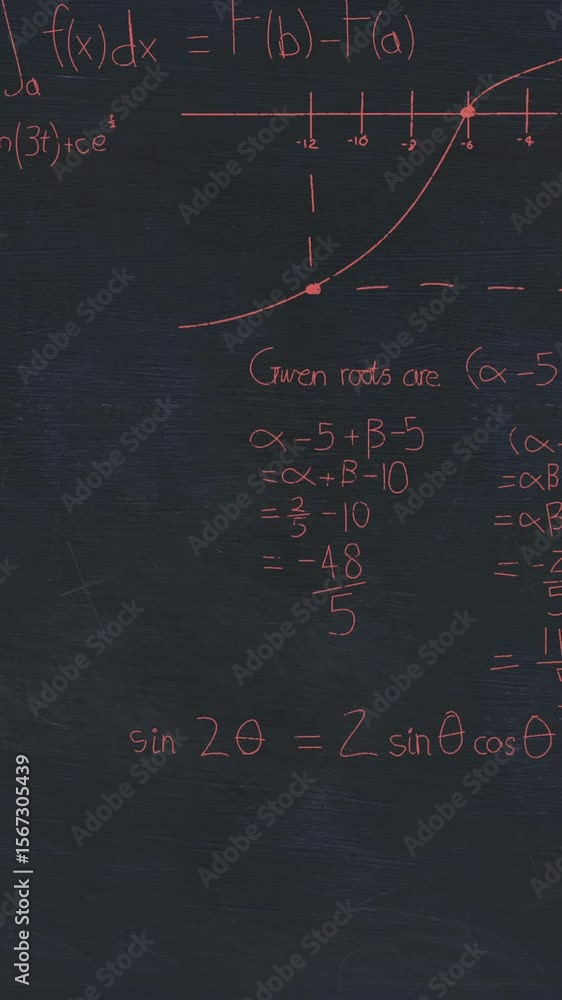 Poster animation of mathematical data processing on grey background