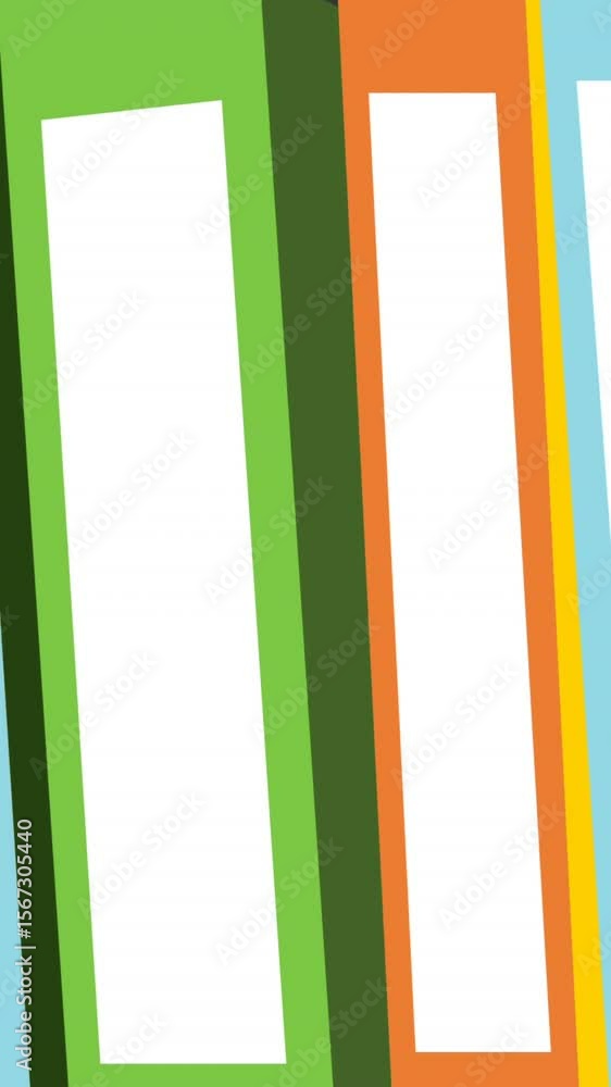 Poster animation of multicolored books over abstract pattern against gray background