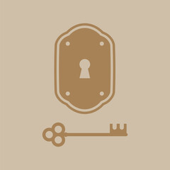 Vintage Key and Keyhole. Classic old mysterious secret vector illustration 