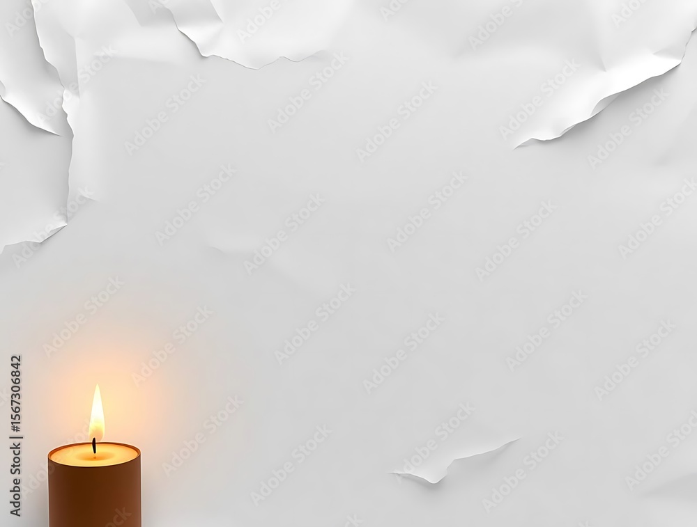 Poster glowing candle casting soft light on a pristine, subtly textured background