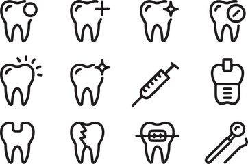 Vector Dental Icons:  Clean, Modern, and Minimalist Line Art Set