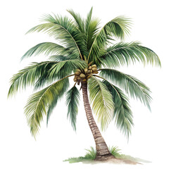Fototapeta premium Watercolor Coconut Palm Tree with Coconuts Illustration on Transparent Background