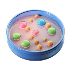 3D icon style, A petri dish with bacterial colonies, indicating microbiology