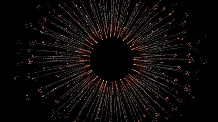 Obraz premium Minimal composition of isolated firework spark trails forming a radial pattern against deep black.