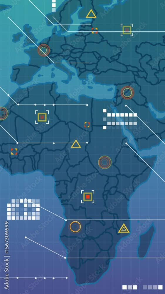 Poster Animation of data processing over world map against purple gradient background