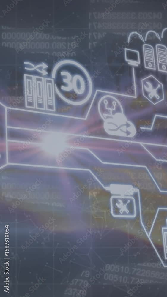 Aufkleber animation of network of digital icons and digital waves against security chain icon