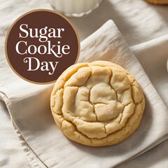 Close-up of a sugared cookie resting on a textured linen tablecloth. Delicious sugared cookie on a linen cloth, perfect for Sugar Cookie Day.