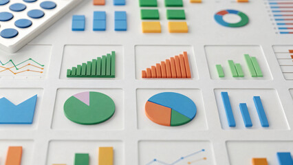 Business infographic vector set: charts, graphs, and icons for data, reports, and web design elements