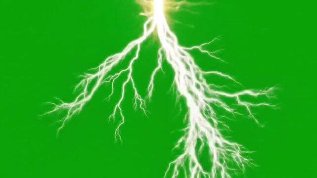 a high-energy lightning strike against a chroma key green screen background