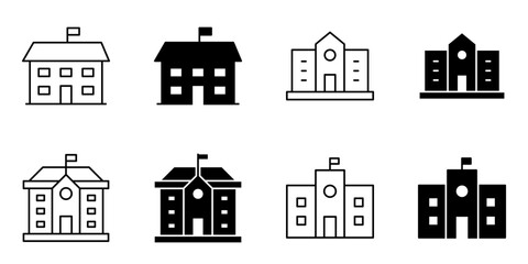 school building, building, university icon set