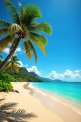 Fototapeta premium Tranquil Hawaiian Beach Paradise Golden Sand, Turquoise Water, Swaying Palms