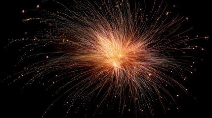 Colorful fireworks explosion captured mid-burst against a pure black background, sparkling trails and glowing embers.