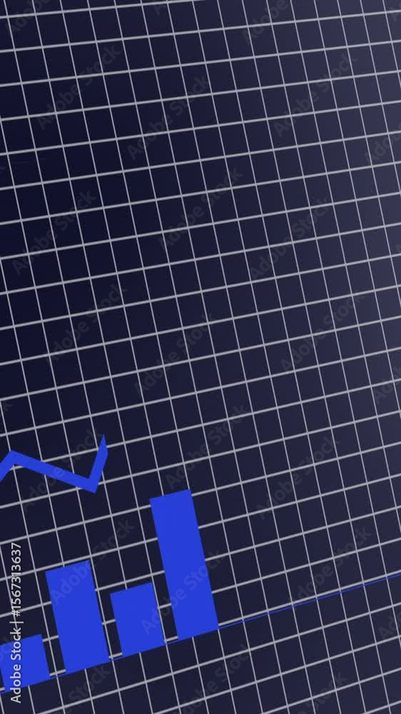 Poster animation of financial data processing over dark background