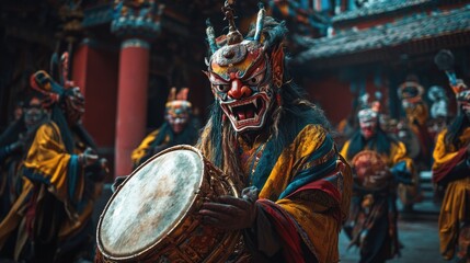 Tibetan Monk Performing a Ritual Dance