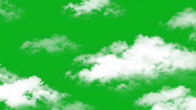 drifting clouds against a solid chroma key green screen background.