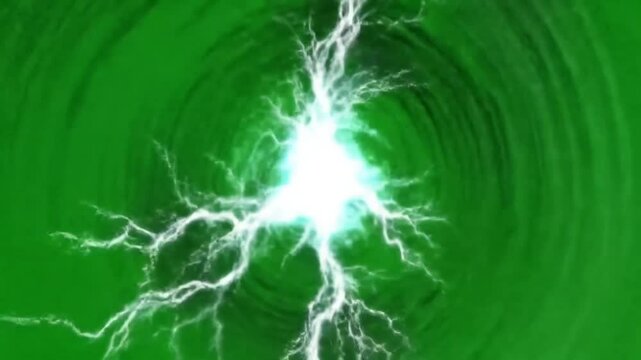 a centralized lightning strike explosion gainst a chroma key green screen background