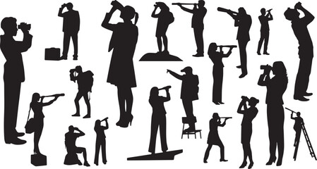Looking & Observing Silhouettes: People with Binoculars, Telescopes, & Cameras