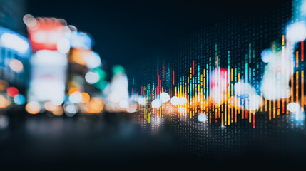 Data City: An abstract visual representing urban data flow at night, overlaying city lights with dynamic data streams.