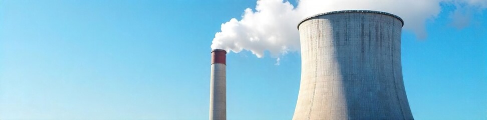 Industrial Steam Cooling Tower Efficient Heat Dissipation under a Clear Blue Sky