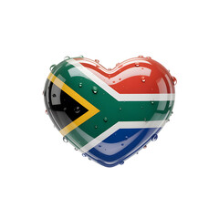South Africa Flag in Glossy 3D Heart with Water Droplets