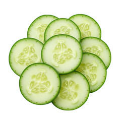 Freshly sliced cucumber rings with visible seeds isolated on transparent background