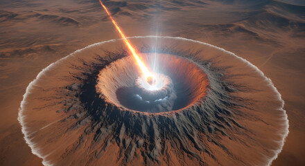 Dramatic Asteroid Impact Into Desert Crater Forming Powerful Explosion