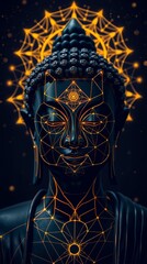 Mystical Golden Buddha with Glowing Sacred Geometry Pattern..