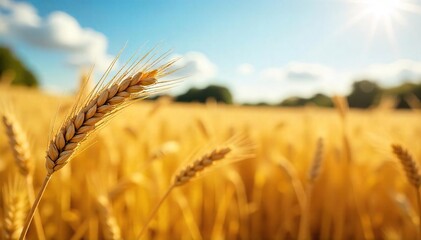 Golden wheat swaying gently in the summer sun, ready for harvest A picturesque scene of rural abundance and agricultural bounty , agriculture, sun