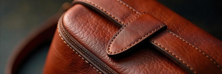 Close-up of a sleek, luxurious, handcrafted leather handbag; refined stitching and premium materials showcased, highlighting impeccable quality and design , luxury, texture, elegant