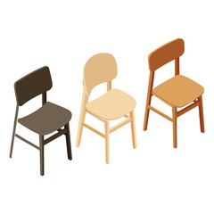 Isometric Wooden Chairs Set