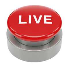 A shiny red button with the word live in white letters isolated on transparent background