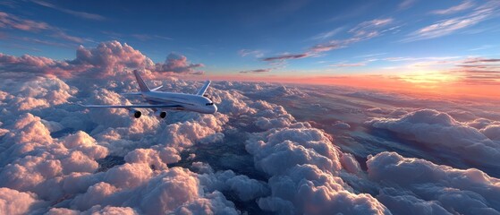 Airplane above clouds at sunset (3)