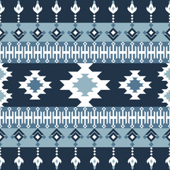 Abstract Tribal Geometric Border Pattern in Indigo & White - Seamless Digital Vector Background