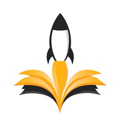 Rocket launching from an open book.