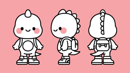 Cute Dinosaur Characters with Backpacks and Friendly Expressions