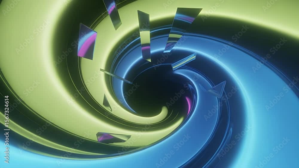 Poster abstract swirl of color and light: a mesmerizing vortex of swirling neon hues. abstract shapes float