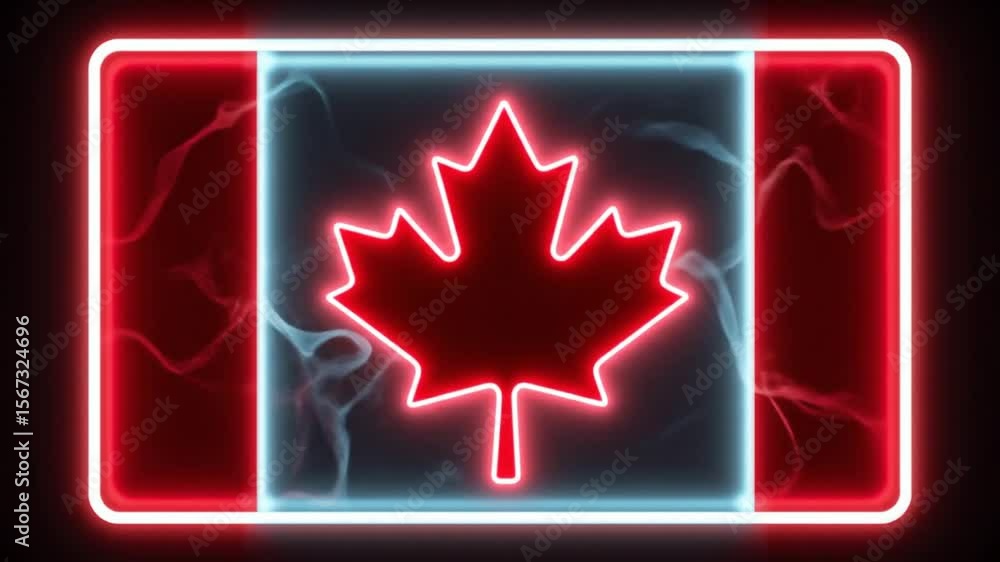 Poster neon canadian flags with maple leaf animation on a black background display