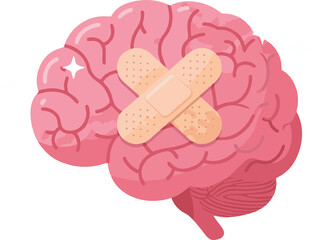 Flat vector illustration showing mental health and brain care concept