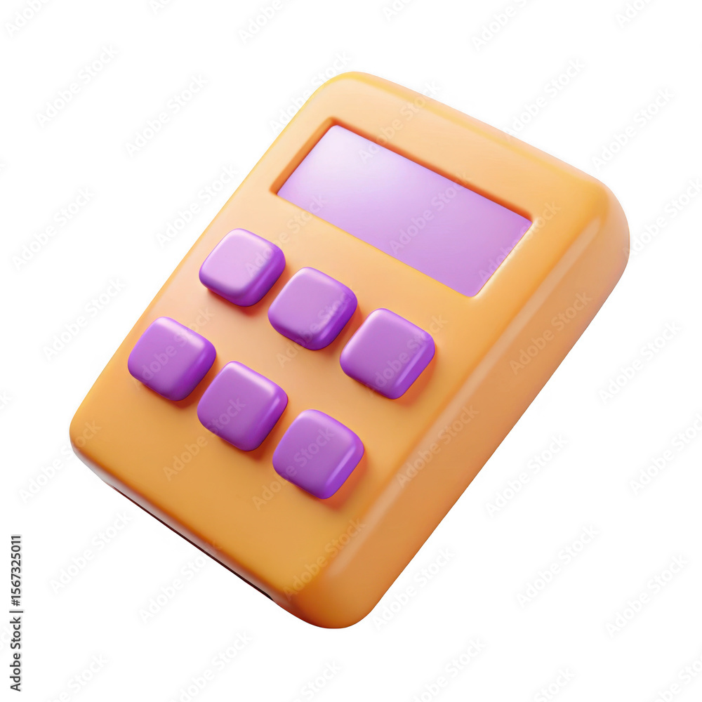 Poster 3d orange calculator with purple buttons isolated on transparent background