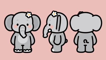Cute Elephants with Flowers Facing Different Directions