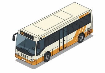 Isometric Bus Cartoon Illustration with Cream and Orange Color Scheme