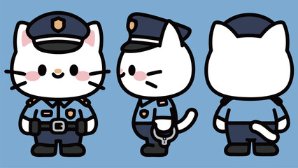 Cute Cats in Police Uniforms Facing Different Directions