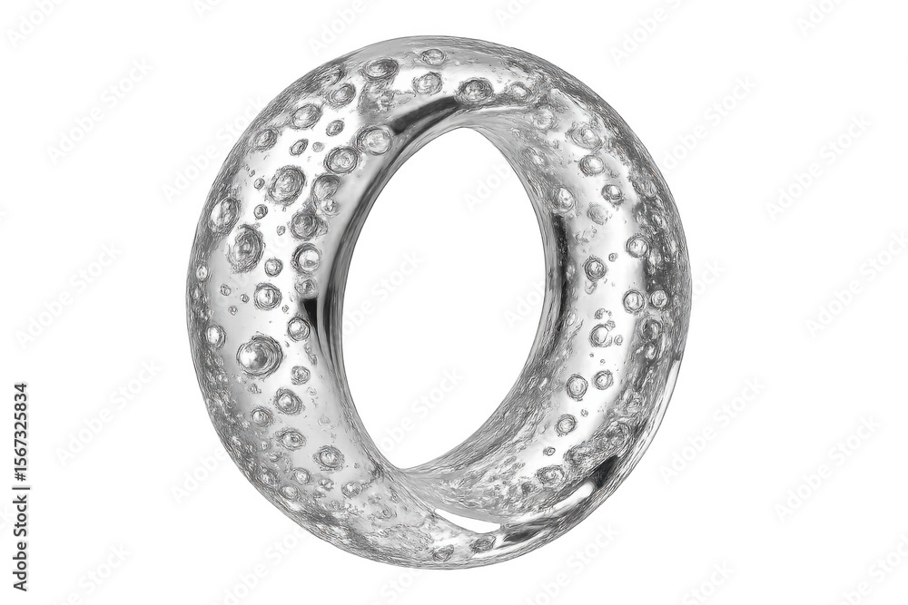 Poster rotating glass ring with bubbles on a transparent background, perfect for abstract compositions or d