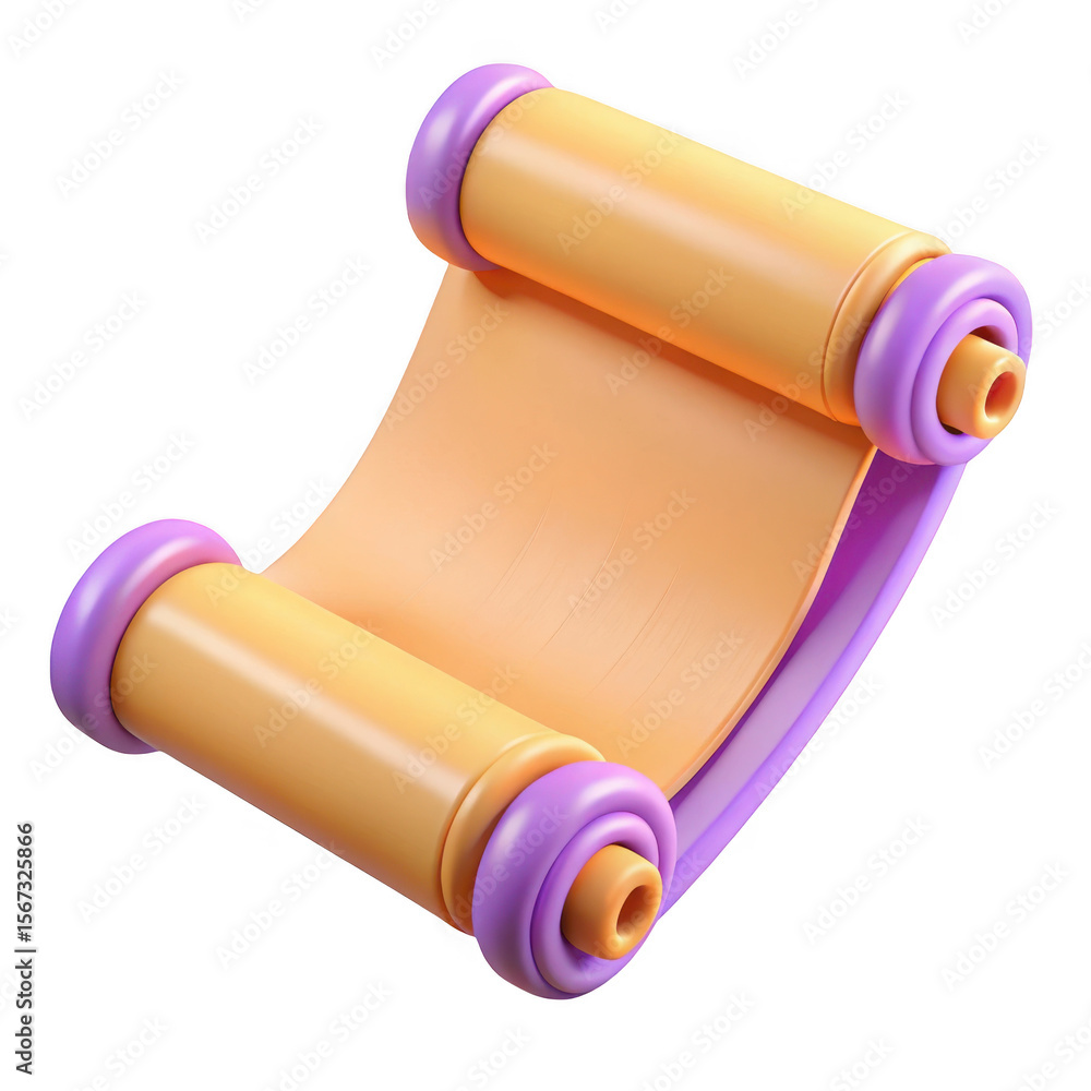 Poster 3d ancient scroll with purple rollers isolated on transparent background