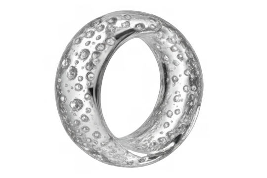 Rotating glass ring with bubbles on a transparent background, perfect for abstract compositions or design projects