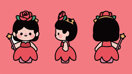 Cute Princess in Red Dress Holding Magic Wand