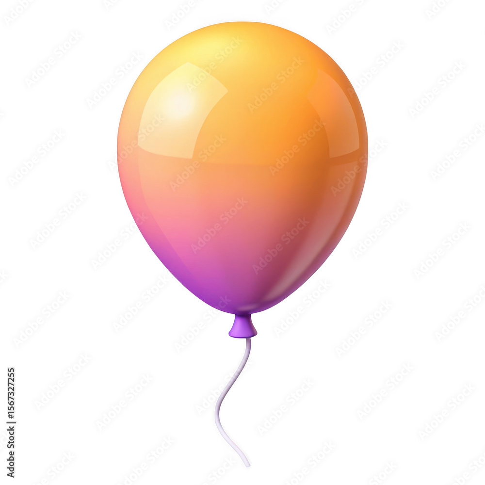 Poster 3d gradient balloon with string isolated on transparent background