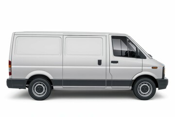 Side view of industrial white van car cargo on a white background image, with empty blank space for text copy space or mockup design, high detail, 8k