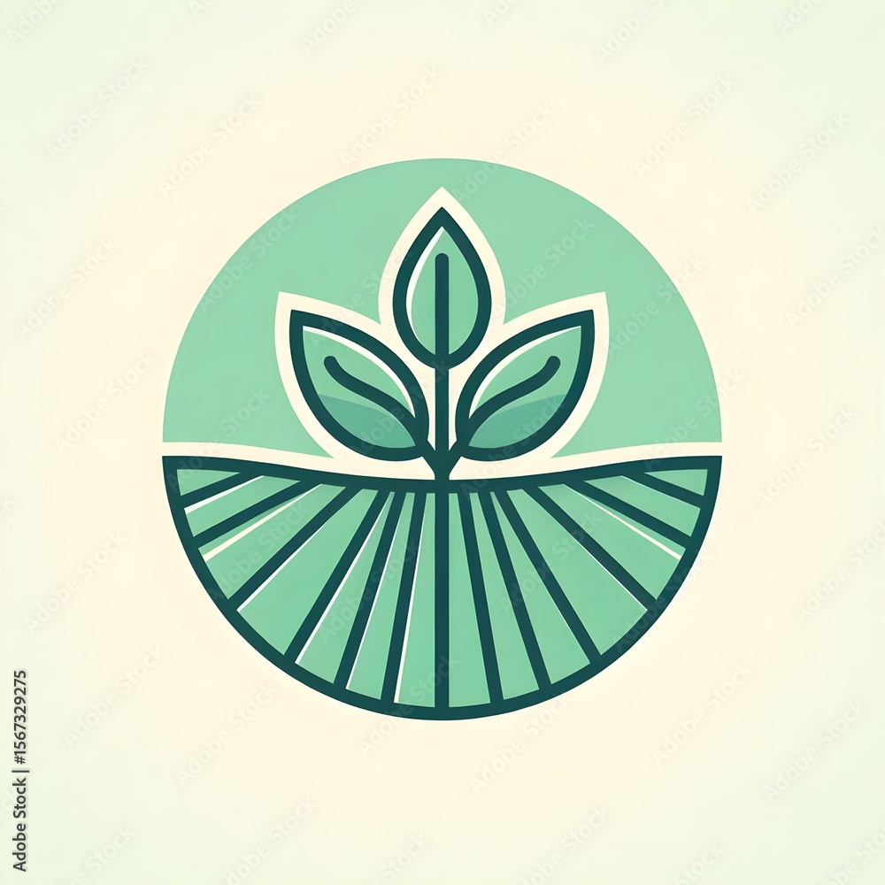 Poster minimal vector icon of seedling emerging in soil rows placed on green background for organic farming