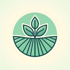 Minimal vector icon of seedling emerging in soil rows placed on green background for organic farming and crop cycles